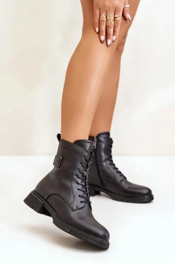 Damskie Buty damskie Vinceza Ocieplane Botki Workery Damskie Skóra Naturalna Czarne Vinceza 66688