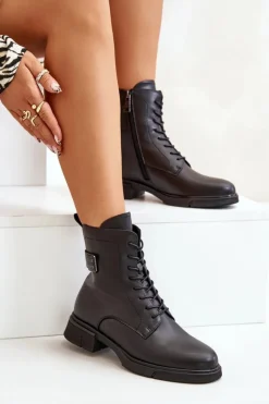 Damskie Buty damskie Vinceza Ocieplane Botki Workery Damskie Skóra Naturalna Czarne Vinceza 66688