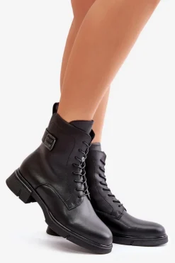 Damskie Buty damskie Vinceza Ocieplane Botki Workery Damskie Skóra Naturalna Czarne Vinceza 66688