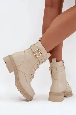 Best Boto Ocieplane Botki Workery Damskie Z Ozdobnym Detalem Beżowe Talyssa