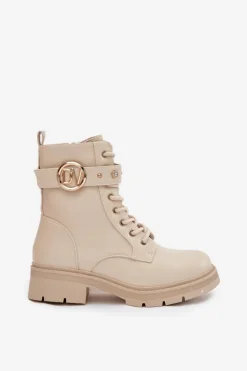 Best Boto Ocieplane Botki Workery Damskie Z Ozdobnym Detalem Beżowe Talyssa