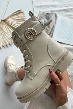 Best Boto Ocieplane Botki Workery Damskie Z Ozdobnym Detalem Beżowe Talyssa