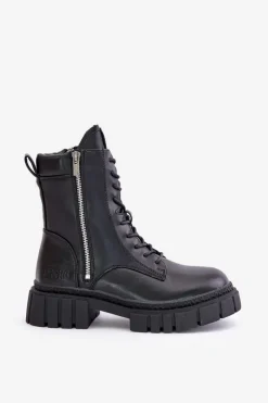 Big Star Shoes Botki Ocieplane|Damskie Trapery*Ocieplane Botki Workery Damskie Z Eko Skóry Big Star MM274578 Czarne