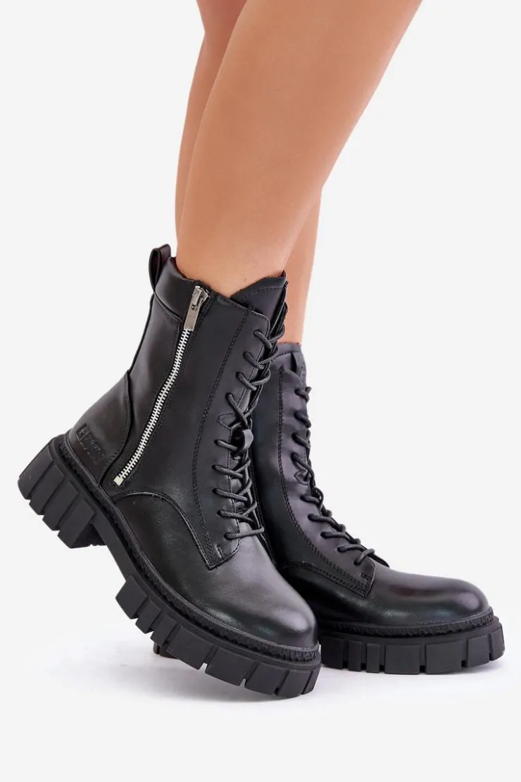 Big Star Shoes Botki Ocieplane|Damskie Trapery*Ocieplane Botki Workery Damskie Z Eko Skóry Big Star MM274578 Czarne