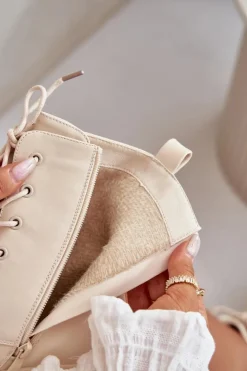 Outlet Boto Ocieplane Botki Workery Damskie Z Przypinkami Beżowe Avorira