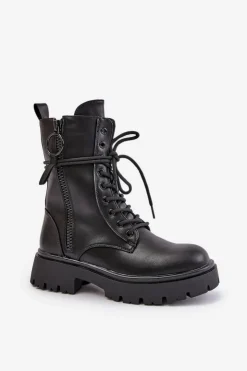 Damskie Boto Ocieplane Botki Workery Damskie Z Eko Skóry Czarne Nealandra