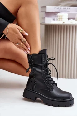 Damskie Boto Ocieplane Botki Workery Damskie Z Eko Skóry Czarne Nealandra