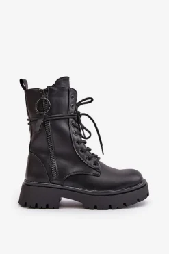 Damskie Boto Ocieplane Botki Workery Damskie Z Eko Skóry Czarne Nealandra