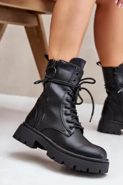 Damskie Boto Ocieplane Botki Workery Damskie Z Eko Skóry Czarne Nealandra