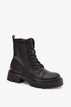 Damskie Big Star Shoes Ocieplane Botki Workery Damskie Big Star OO274140 Czarne