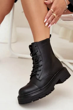 Damskie Big Star Shoes Ocieplane Botki Workery Damskie Big Star OO274140 Czarne