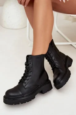 Damskie Big Star Shoes Ocieplane Botki Workery Damskie Big Star OO274140 Czarne