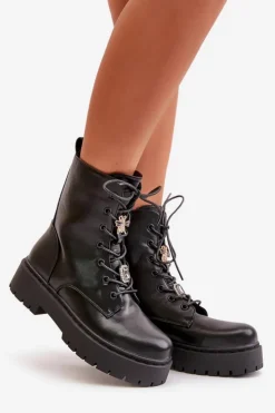 Damskie Boto Ocieplane Botki Workery Damskie Z Przypinkami Czarne Avorira