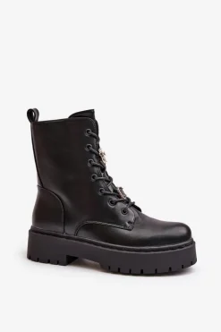 Damskie Boto Ocieplane Botki Workery Damskie Z Przypinkami Czarne Avorira