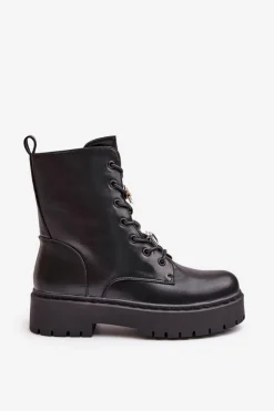 Damskie Boto Ocieplane Botki Workery Damskie Z Przypinkami Czarne Avorira