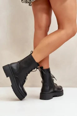 Damskie Boto Ocieplane Botki Workery Damskie Z Przypinkami Czarne Avorira