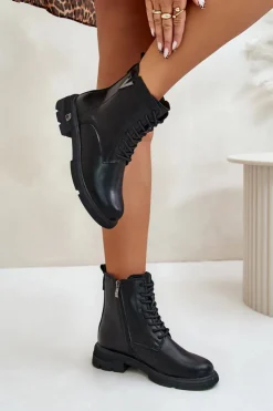 Damskie Buty damskie Vinceza Ocieplane Botki Workery Damskie Ze Skóry Naturalnej Vinceza 7920 Czarne