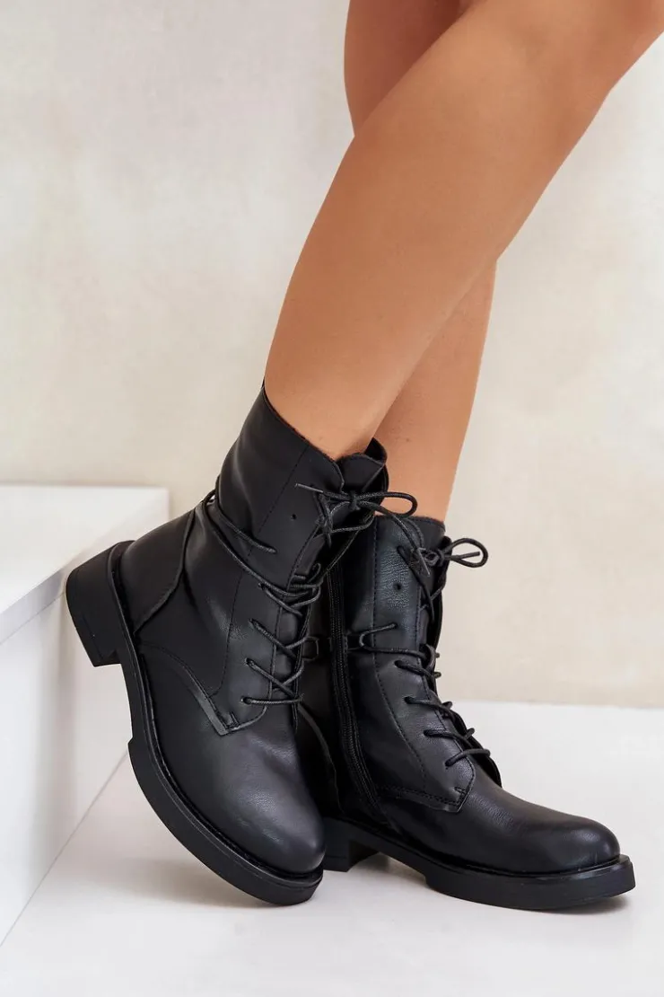 Damskie Evento Ocieplane Botki Workery Damskie Eko Skórzane Czarne Ellittia