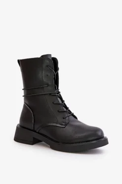 Damskie Evento Ocieplane Botki Workery Damskie Eko Skórzane Czarne Ellittia