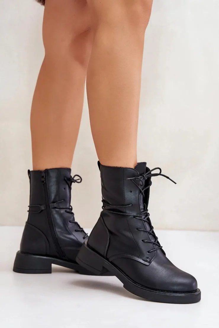 Damskie Evento Ocieplane Botki Workery Damskie Eko Skórzane Czarne Ellittia