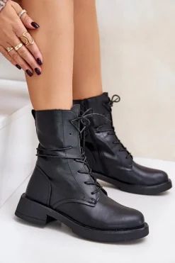 Damskie Evento Ocieplane Botki Workery Damskie Eko Skórzane Czarne Ellittia