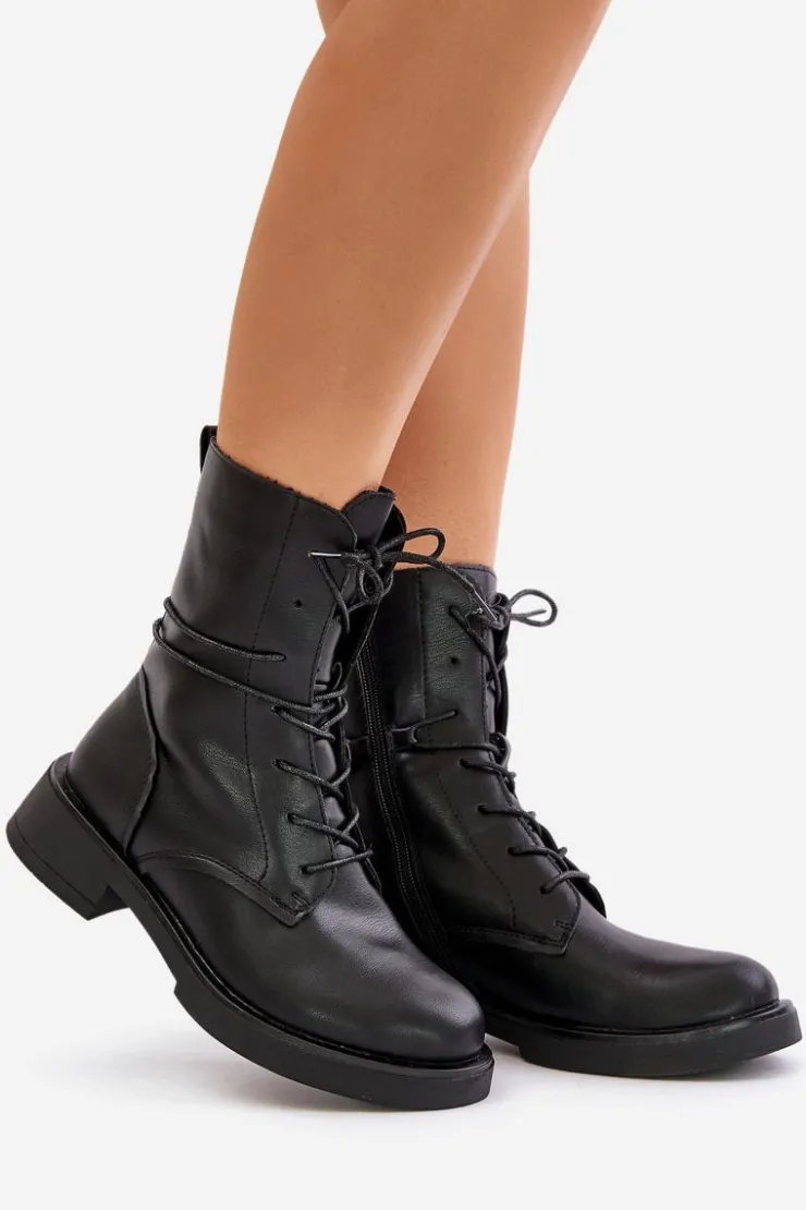 Damskie Evento Ocieplane Botki Workery Damskie Eko Skórzane Czarne Ellittia