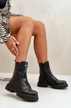 Damskie Boto Ocieplane Botki Workery Damskie Na Zamek Eko Skórzane Czarne Mailyra