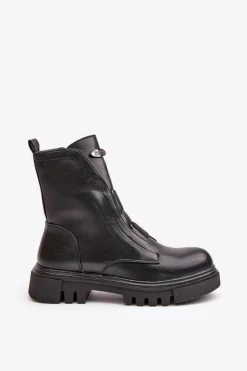 Damskie Boto Ocieplane Botki Workery Damskie Na Zamek Eko Skórzane Czarne Mailyra