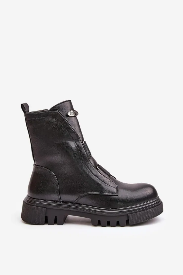 Damskie Boto Ocieplane Botki Workery Damskie Na Zamek Eko Skórzane Czarne Mailyra