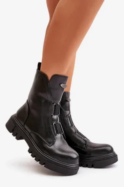 Damskie Boto Ocieplane Botki Workery Damskie Na Zamek Eko Skórzane Czarne Mailyra