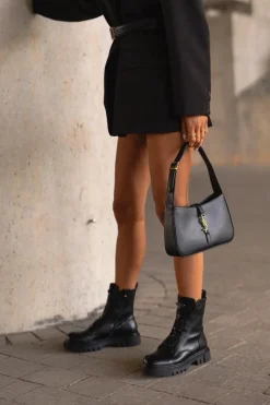 Damskie Boto Ocieplane Botki Workery Damskie Na Zamek Eko Skórzane Czarne Mailyra