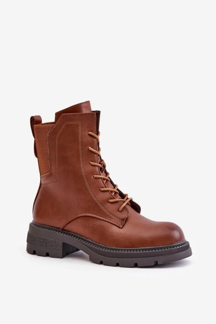 Boto Botki Ocieplane|Botki Zimowe Damskie*Ocieplane Botki Workery Na Zamek Brązowe Leairae Brązowy