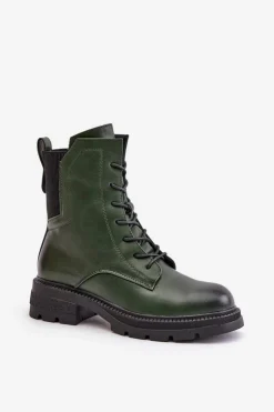 Damskie Boto Ocieplane Botki Workery Na Zamek Zielone Leairae