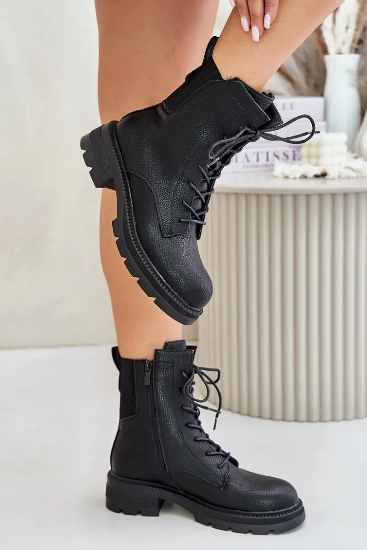 Discount Boto Ocieplane Botki Workery Na Zamek Czarne Leairae Czarny