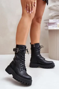 Outlet Big Star Shoes Ocieplane Botki Workery Z Klamrą Big Star OO274137 Czarne