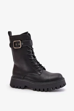 Outlet Big Star Shoes Ocieplane Botki Workery Z Klamrą Big Star OO274137 Czarne