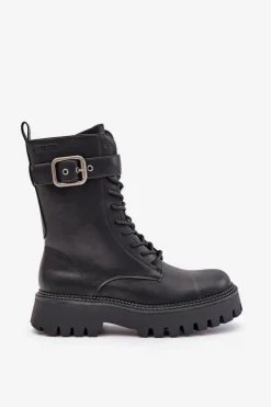 Outlet Big Star Shoes Ocieplane Botki Workery Z Klamrą Big Star OO274137 Czarne