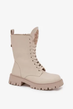 Best Boto Ocieplane Botki Workery Z Ozdobą Beżowe Kelilea Beżowy