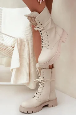 Best Boto Ocieplane Botki Workery Z Ozdobą Beżowe Kelilea Beżowy