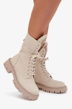 Best Boto Ocieplane Botki Workery Z Ozdobą Beżowe Kelilea Beżowy