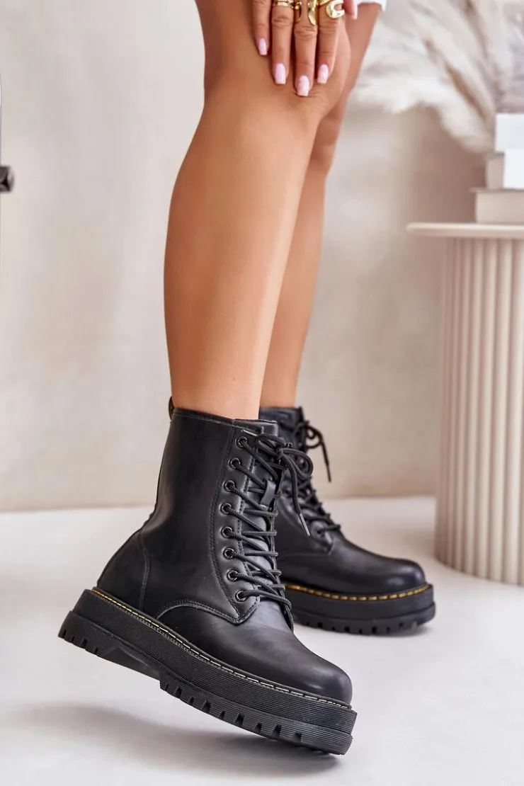 New Evento Ocieplane Botki Workery z Eko Skóry Na Zamek Czarne Naleli Czarny