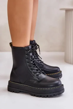 New Evento Ocieplane Botki Workery z Eko Skóry Na Zamek Czarne Naleli Czarny