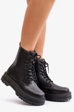 New Evento Ocieplane Botki Workery z Eko Skóry Na Zamek Czarne Naleli Czarny