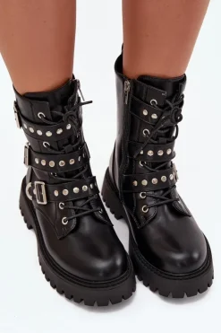 Outlet Big Star Shoes Ocieplane Botki Workery Z Paskami I Klamrami Big Star OO274707 Czarne