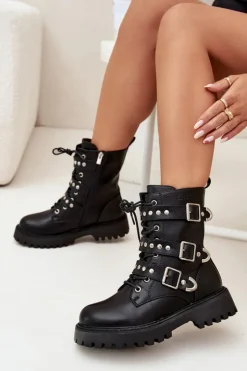 Outlet Big Star Shoes Ocieplane Botki Workery Z Paskami I Klamrami Big Star OO274707 Czarne