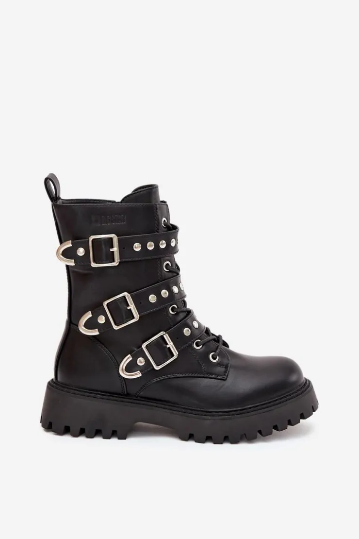 Outlet Big Star Shoes Ocieplane Botki Workery Z Paskami I Klamrami Big Star OO274707 Czarne