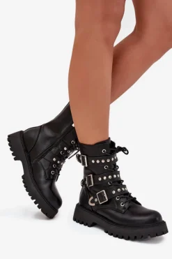 Outlet Big Star Shoes Ocieplane Botki Workery Z Paskami I Klamrami Big Star OO274707 Czarne