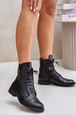 Sale Boto Ocieplane Botki Z Eko Skóry Na Zamek Czarne Leanaris