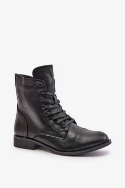 Sale Boto Ocieplane Botki Z Eko Skóry Na Zamek Czarne Leanaris