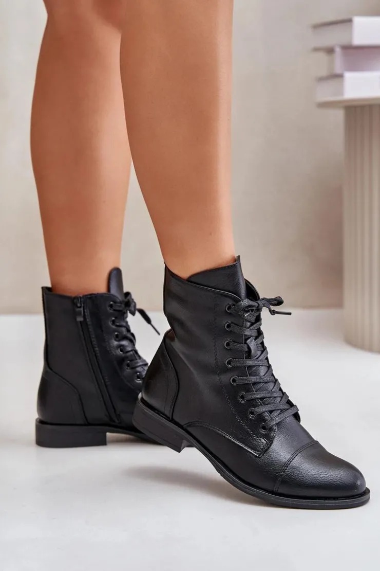 Sale Boto Ocieplane Botki Z Eko Skóry Na Zamek Czarne Leanaris